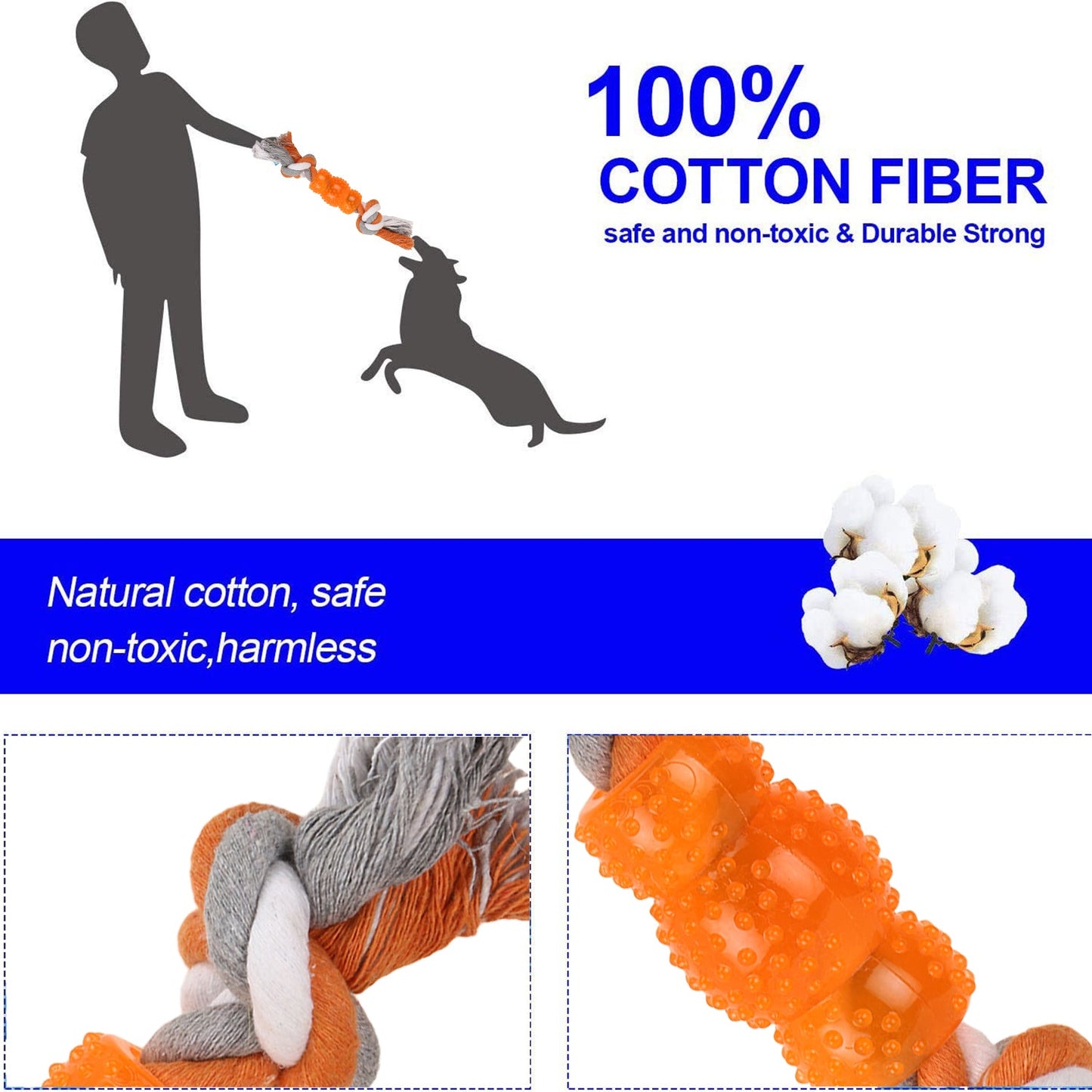 BASIL Pure Cotton Rope Toy for Dogs & Puppies (Orange)