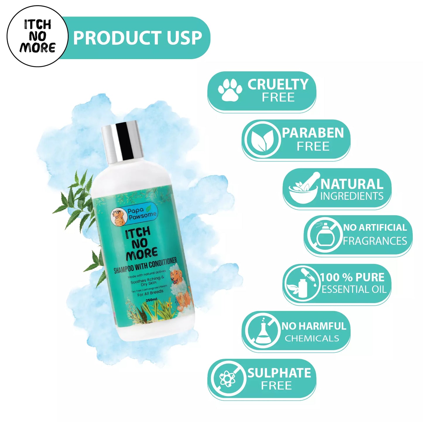 Itch No More Shampoo with Conditioner 250 ml (PACK OF 2) + Free PAW CREAM